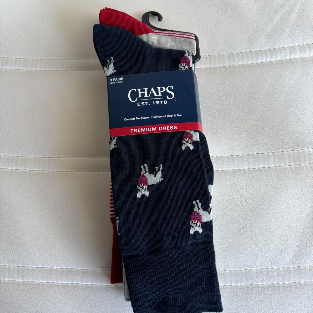 CHAPS 3 Pair Comfort Toe Seam Patriotic Premium Dress Socks 10-13 #X